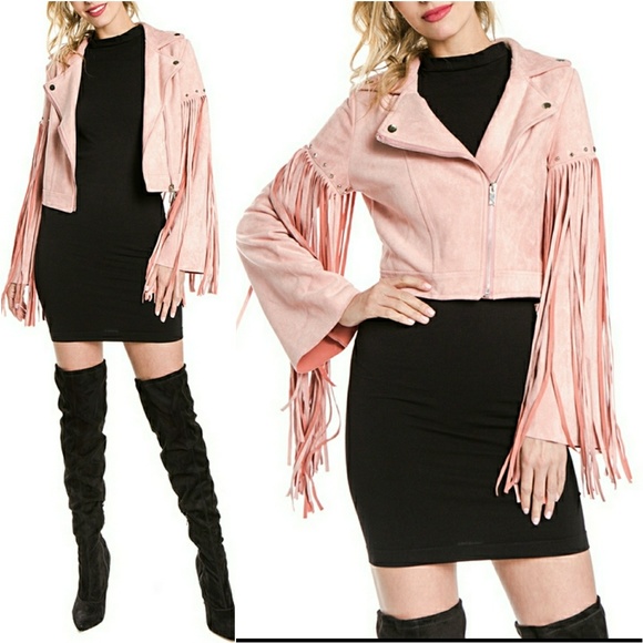 JACKET PINK FAUX SUEDE FRINGE JACKET - Picture 2 of 4